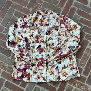 Chico’s Floral Earth Tones Button Down Blouse Top